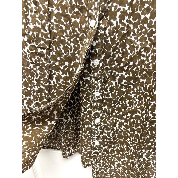 Liz Claiborne Blouse, Brown White Light Cotton Floral Button Up, Women's Size MP - Picture 4 of 7